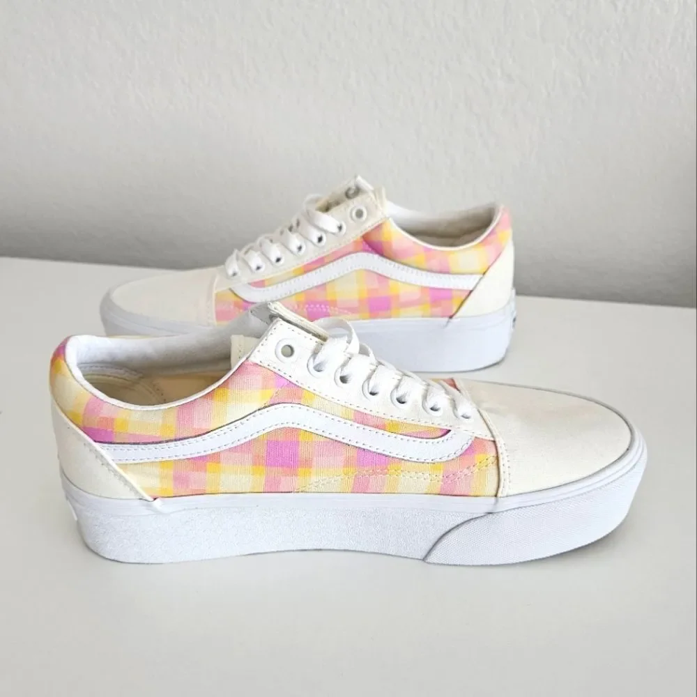 NWOT Vans Stackform Pastel Picnic Plaid Multi Platform Sneaker Shoes Women 10